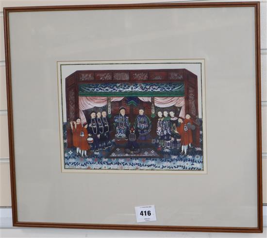 Guangzhou School (mid-19th century), gouache of an Imperial court scene, image 20.5cm x 28cm